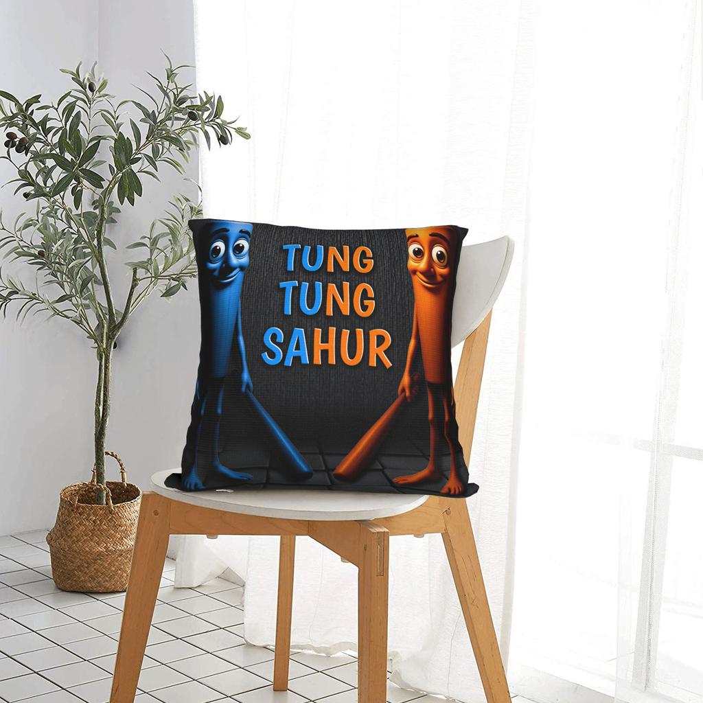 Pillow Cover Tung Tung Sahur Duo Blue Orange Cartoon Vintage Pillow Case For Sofa Home Decor Pillowcases