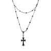 Zircon Cross Beaded Double Layer Choker Necklace for Women