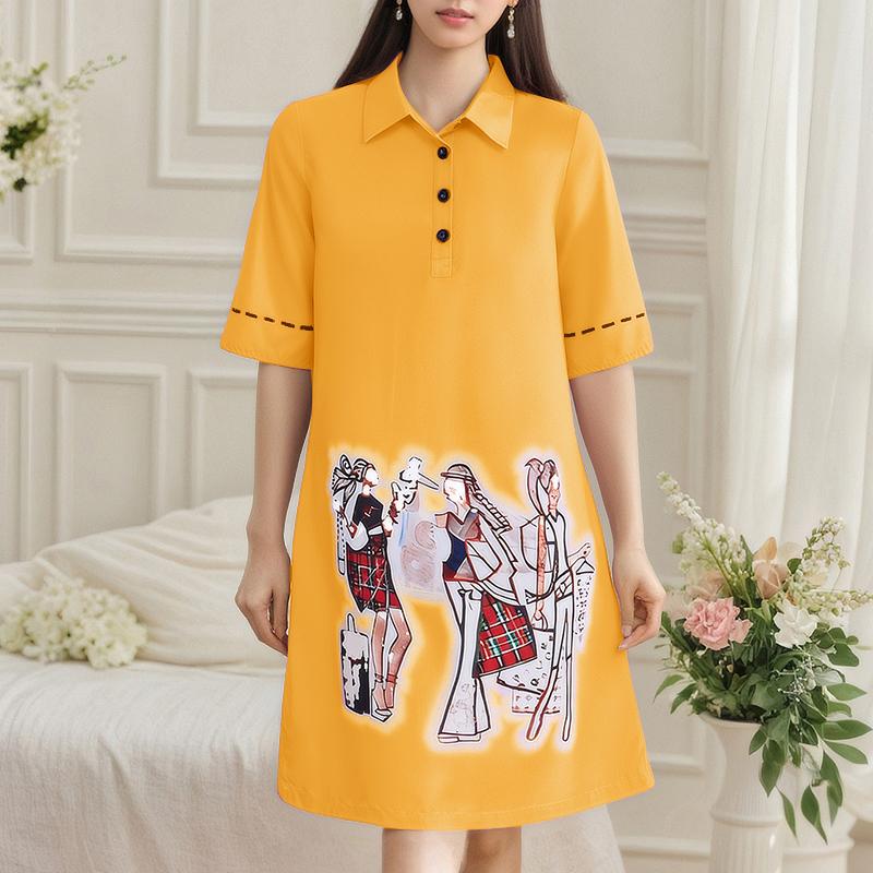 

ZANZEA Женское платье-рубашка с классическим воротником, свободного кроя, с рукавом 3/4 и принтом 5XL жёлтый