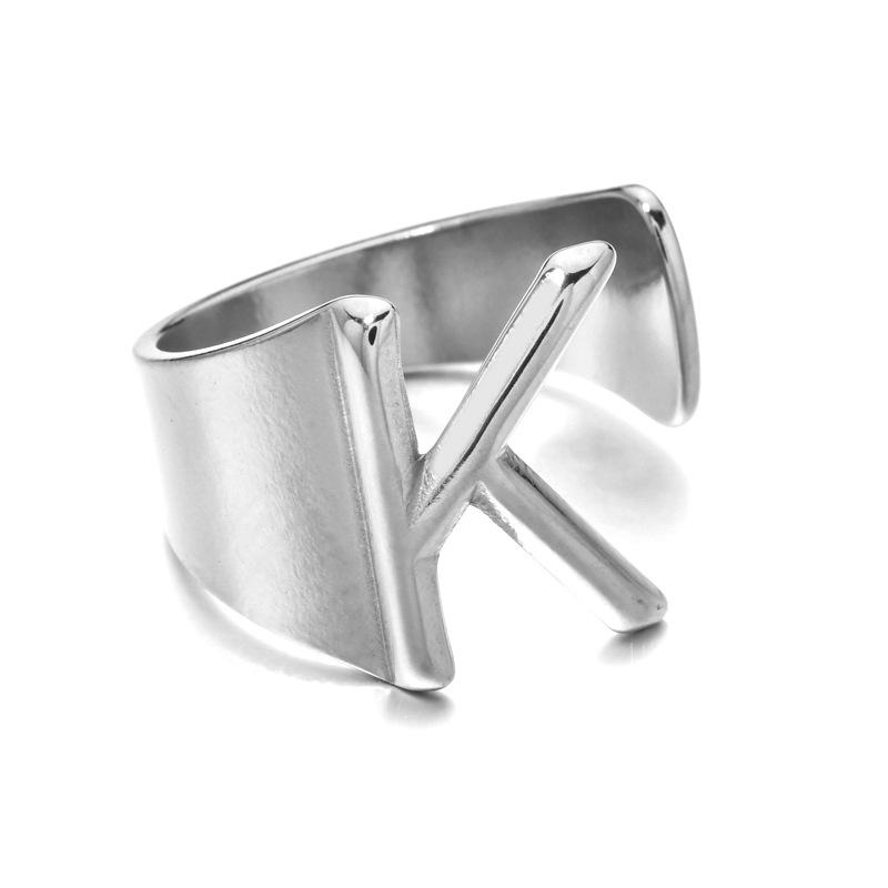 18K Gold Stainless Steel Letter Ring – Fashionable Open European & American Style, Women's Adjustable Titanium Steel Ring