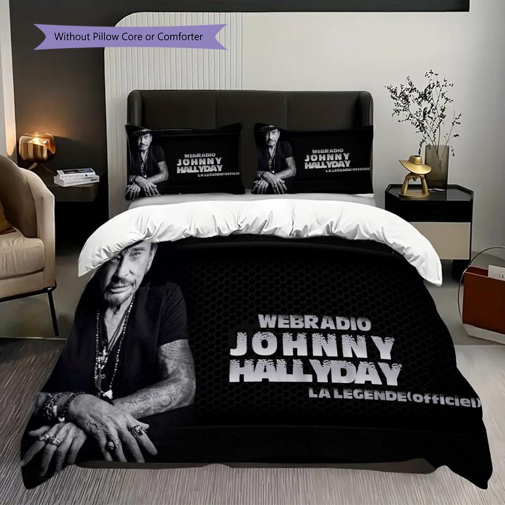 Johnny Hallyday Iconic Rock Legend Bedding (1 * duvet cover + 2 * pillowcase, without core) 2D Flat Christmas birthday gift Duvet cover and pillowcase