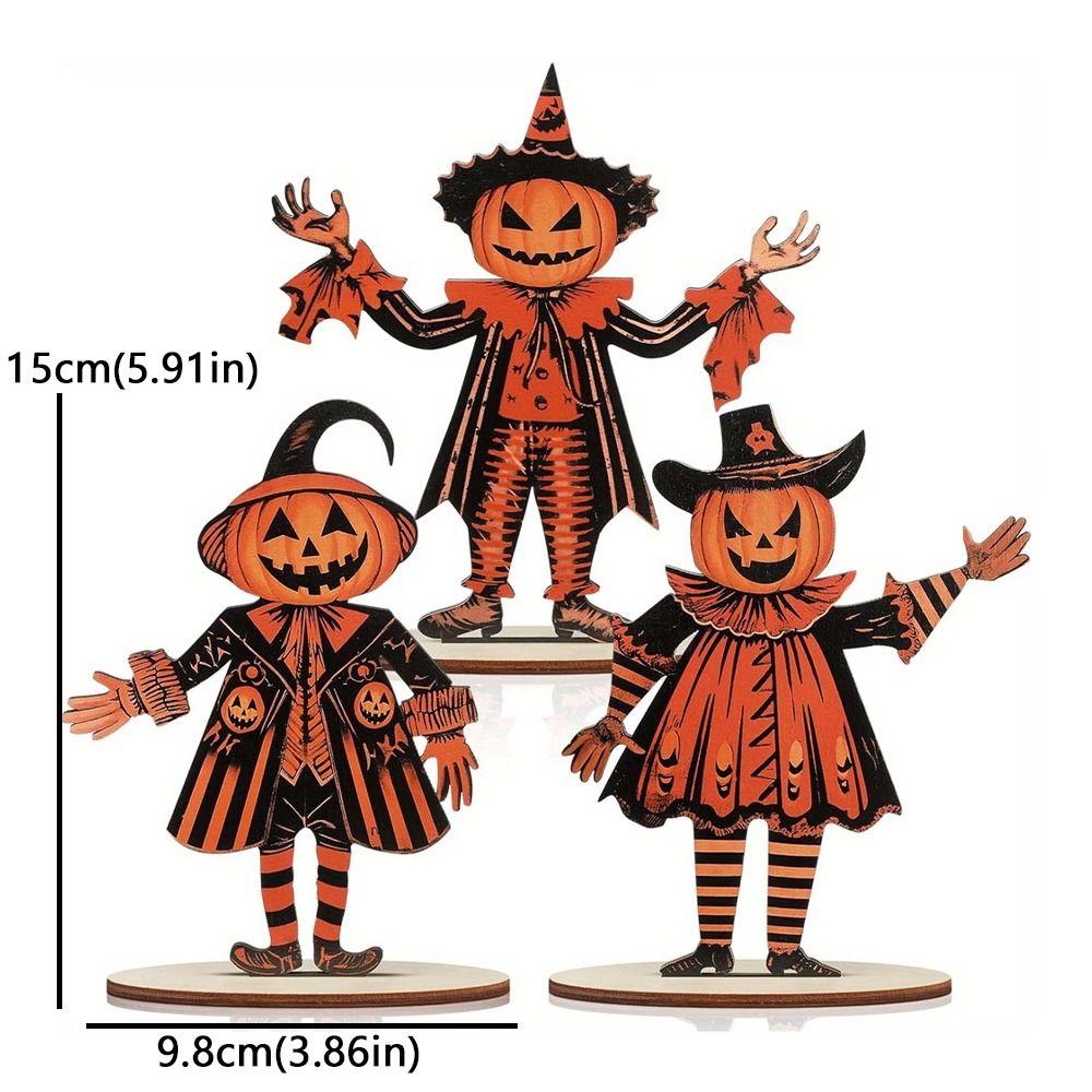3Pcs Wooden Halloween Pumpkin Ornament 2D Flat Pumpkin Scarecrow Party Sign  Farmhouse Setting