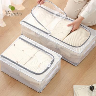 Transparent Storage Box with Double-Sided Openings Zipper Closure Waterproof PVC Shell Dustproof Under-bed Shoe Storage Box