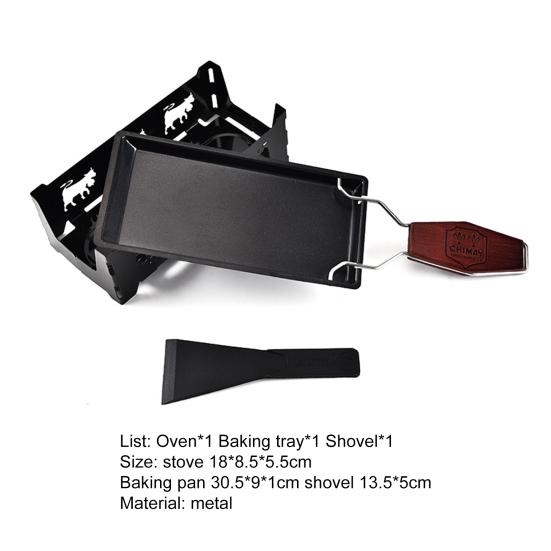 1 Set Non-Stick Mini Raclette Set Foldable Handle Metal Barbecue Home Cheese Raclette Grill Plate Grilling Tool