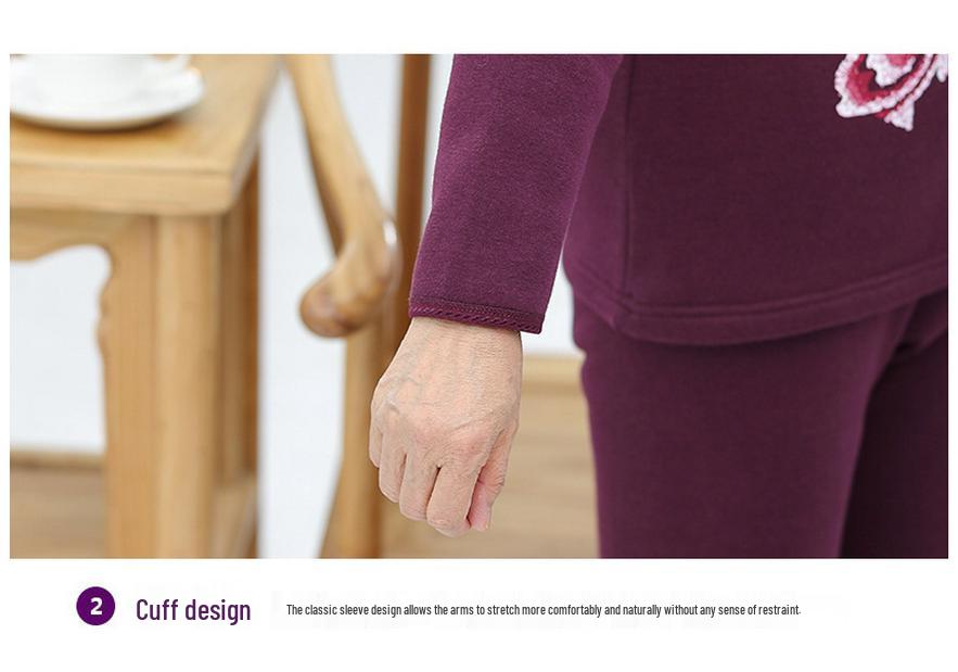Women's Plus Size Fleece-Lined Warm Underwear Set for Middle-Aged and Elderly
