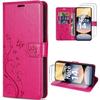 Case and 2 Tempered Glasses for Xiaomi Redmi Note 14 5G (not for 4G) Protection Faux Leather Butterfly Flower Fuchsia