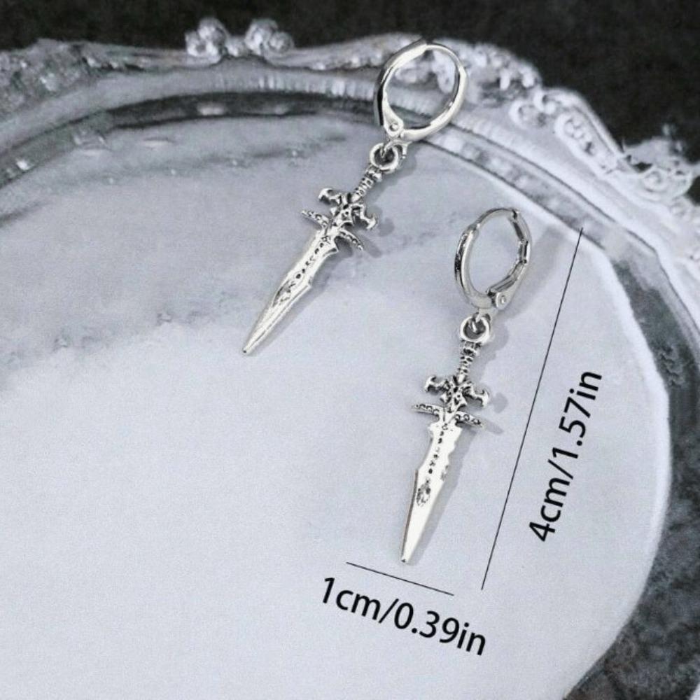 Y2K Punk Sliver Color Sword Pendant Hoop Earrings for Men Women Personality Hip Hop Street Couple Dangle Earrings Jewelry Gifts