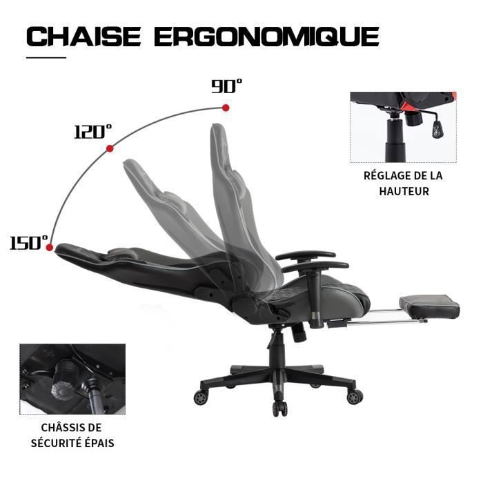 Chaise gamer - Foxsport - Ergonomique - Repose-pieds télescopique - Réglable en hauteur - Accoudoirs réglables