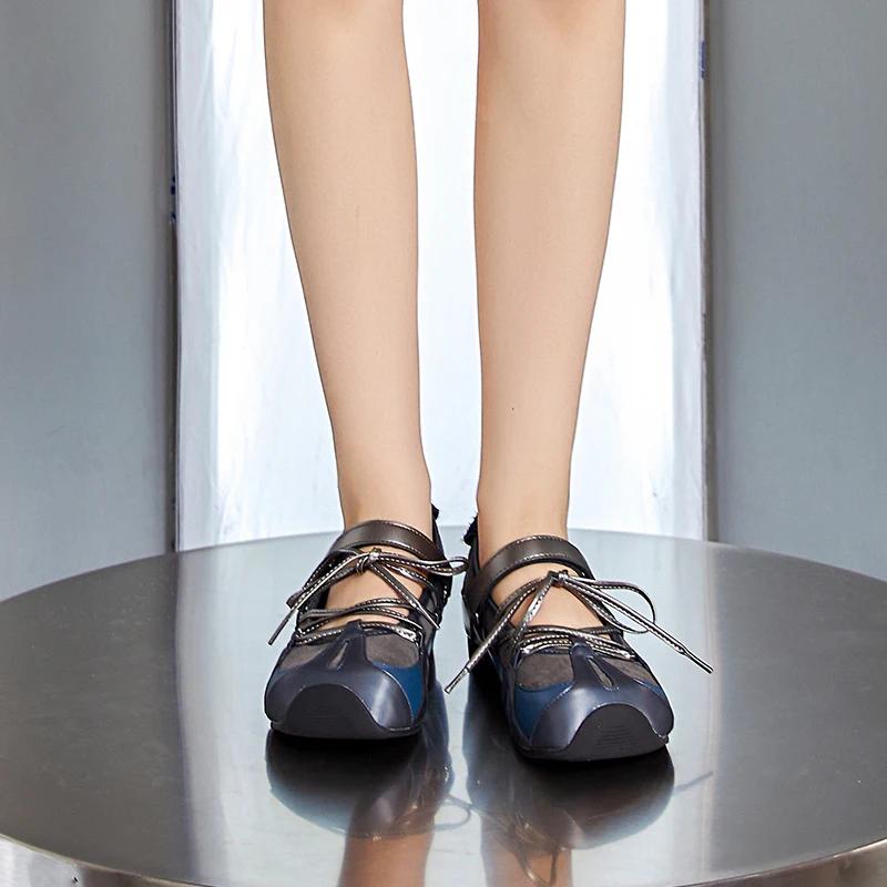 Fashion Genuine Cow Leather 2025 New Women's Flat Mary Jane Shoes Non-slip Lace-up Ballet Loafers For Women Large Size Female Shoes