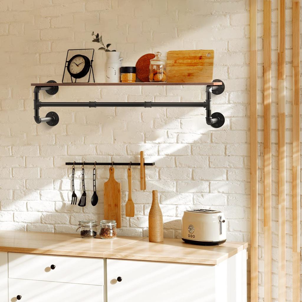 UNHO Eisen Kleiderständer Rohr Kleiderständer mit 100 cm 30 kg Gewichtsanzeige DIY Wandmontage Regal, Breit, Kapazität, Stilvoll, Vintage-inspiriert, Lagerung,