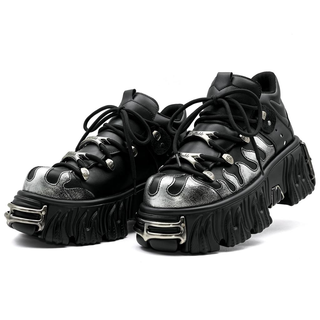 New Punk Style Women Shoes Lace-up Heel Height 6CM Platform Shoes Woman Metal Decor Woman Sneakers Gothic Ankle Rock Boots