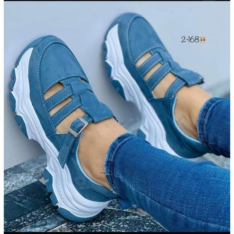 Spring and Autumn new large-size sandals women's round head thick-soled low-top buckle flat-soled casual sports shoes