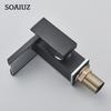 Black Tall LED Waterfall Basin Bathroom Faucet Deck Mounted Hot Cold Water Mixer Taps Three Color Change By Water Flow