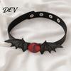 Evil Eye Necklace Gothic Bat Leather Choker Necklace, Devil Eyes Collar for Women Unique Gift Her Men, Adjustable Wing Clavicle Halloween Party
