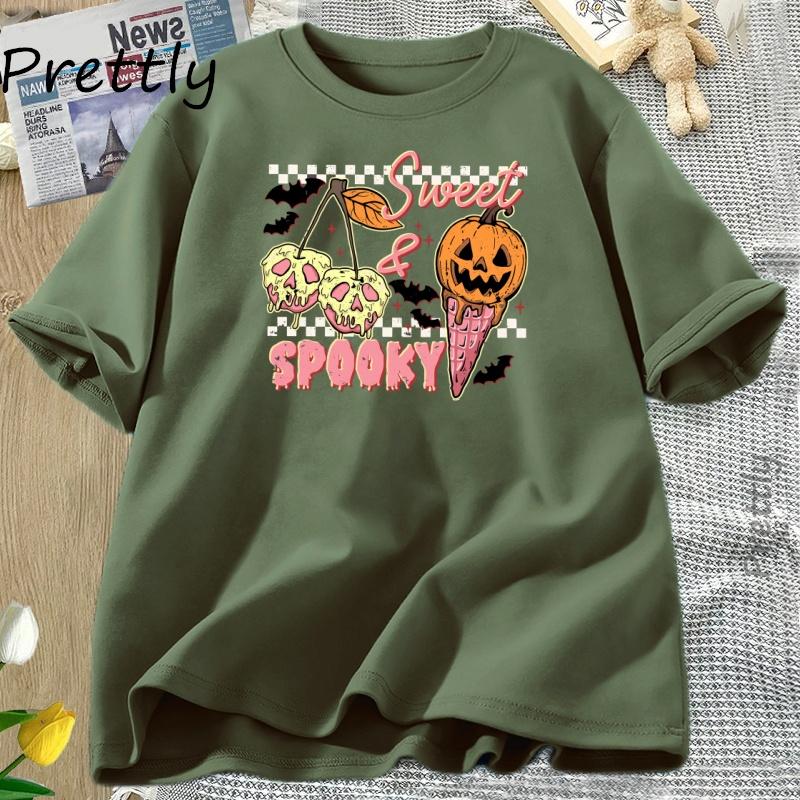 Sweet and Spooky Halloween Tshirt Trendy Halloween Ice Cream Tshirt Funny Spooky Season Fall Tee Unisex Women Short Sleeve Clothes