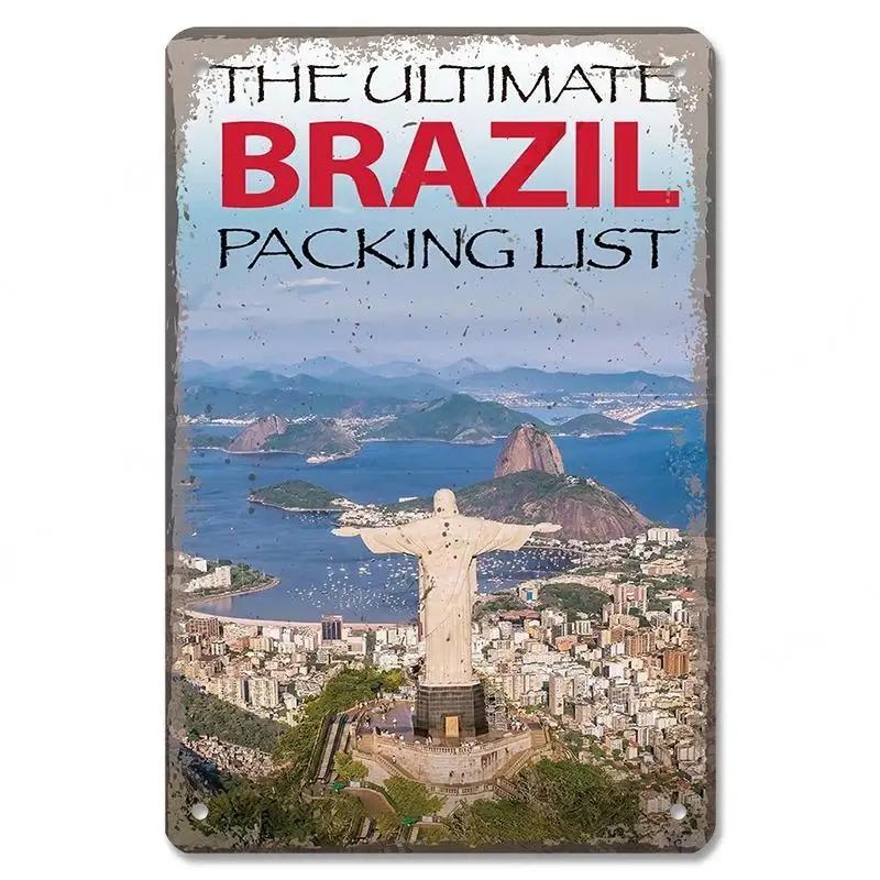 Vintage Brazil Travel Poster Country Flag Metal Tin Signs Retro Carnival Party Metal Plate For Club Home Bar Cafe ART Wall Decor