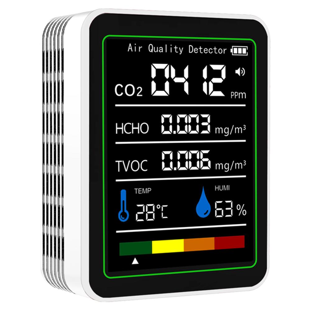 5 In 1 Formaldehyde Monitor Digital Display Carbon Dioxide Detector Temperature Humidity Monitor for Air Quality Detecting