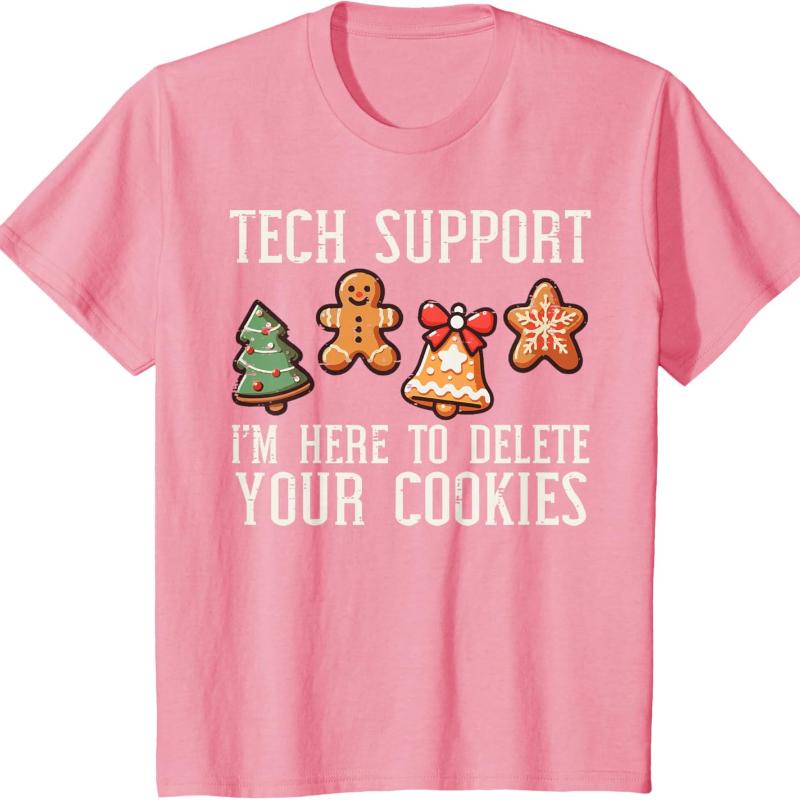 Christmas Tech Support Here To Delete Cookies Xmas Unisex Women Cotton TShirt Crew Neck Short Sleeve Casual Graphic T Shirts S