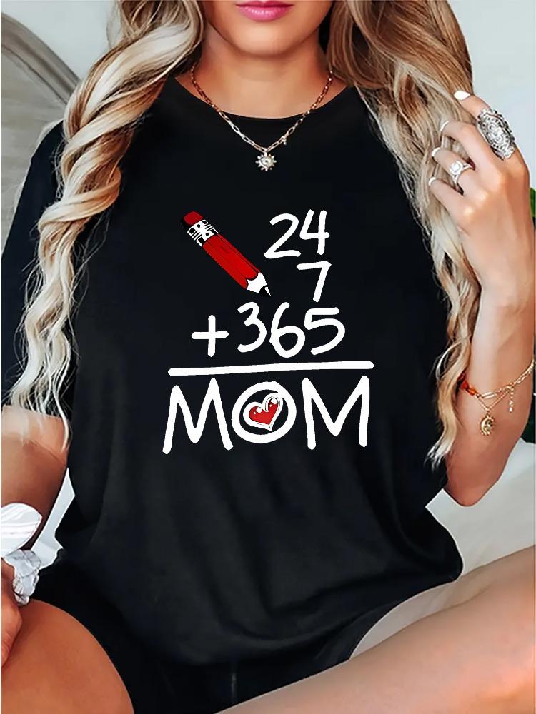 MOM Pattern Print T-Shirt Comfortable Women's Casual All-Season T-Shirt Fashionable Women's Crew Neck Top Plus Size Shirt