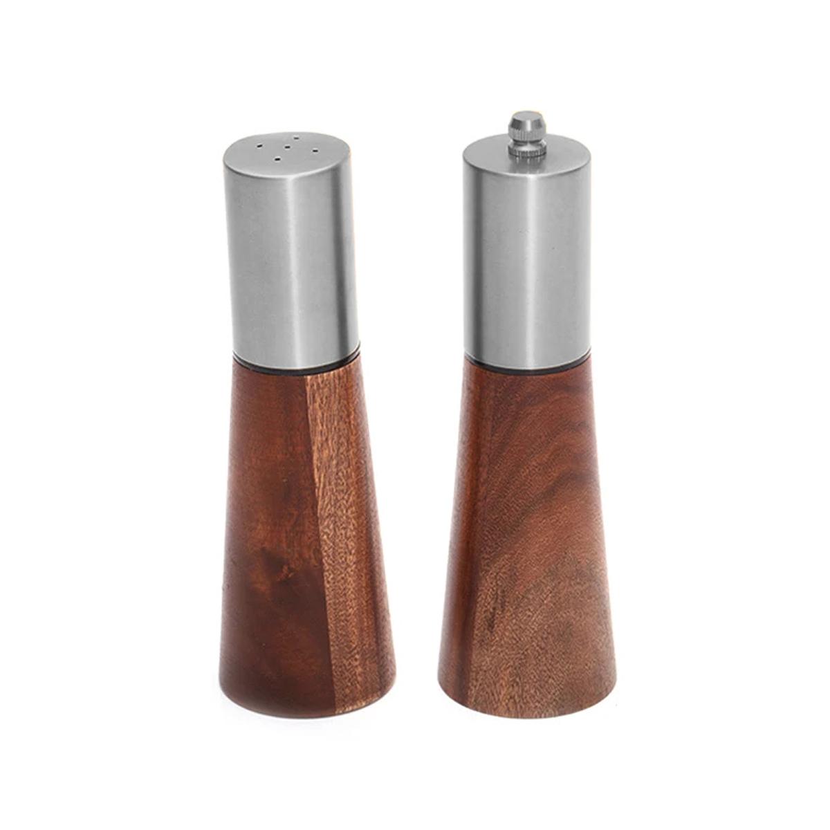 2PCS Durable Wooden Pepper Grinder & Salt Shaker Set with Hand Fill Salt Shaker, Pepper Grinder with Ceramic Grinding Core серебряный