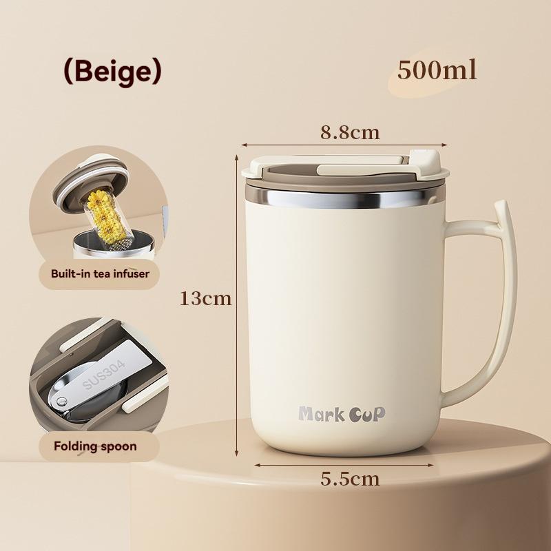 500ML Double-Layer Insulated Coffee Mug Stainless Steel Milk Coffee Cup Portable Sealed Water Cup Leak-Proof Coffee Cup With Lid