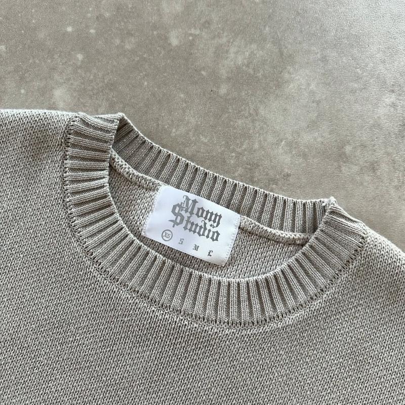 Y2K Grauer Langarmpullover Dollar Gothic Stickerei Pullover Goth Retro Casual Streetwear Old Money Herren Kastenförmige Strickbekleidung