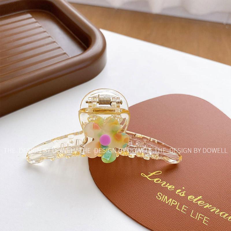 Beautiful Handcrafted Plastic Hair Claw With Colorful Flower Accents For Stylish Girls
