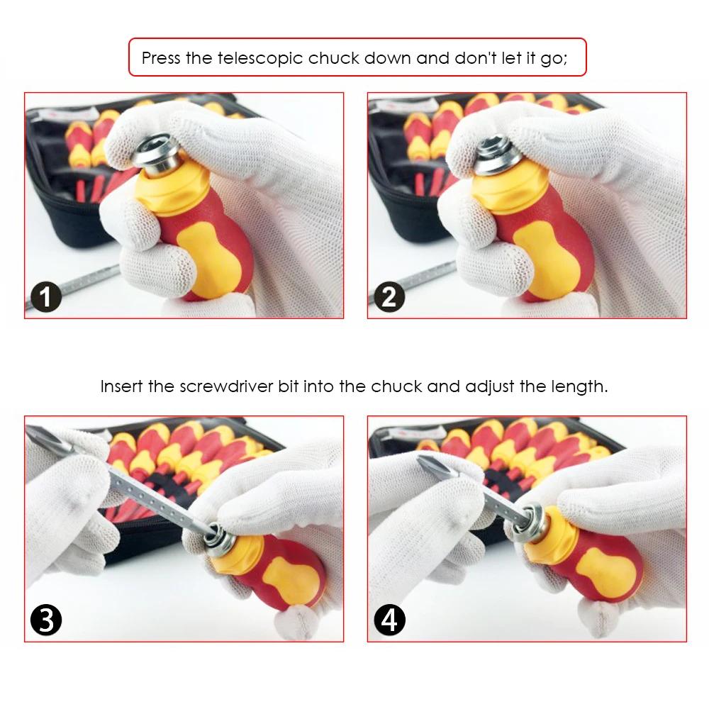 10pcs 1000V Insulated Screwdriver Set with Magnetic Slotted P-hillips Bits Soft Grips Electricians Electrical Work Repair Tools