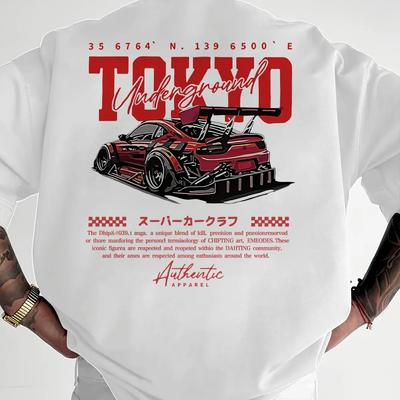 Herren Sommer 100% Modisch Lässig Locker Groß Japanisches Tokio Muster Bedruckt Rundhals Kurzarm T-Shirt Top#Farbe(1)