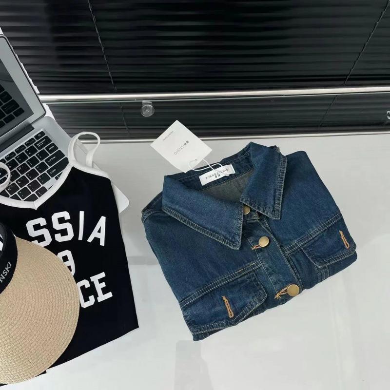 Women's Short Sleeve Denim Jacket Shirt, Plus Size Cardigan, Korean Style Summer 2024 Fashion Top