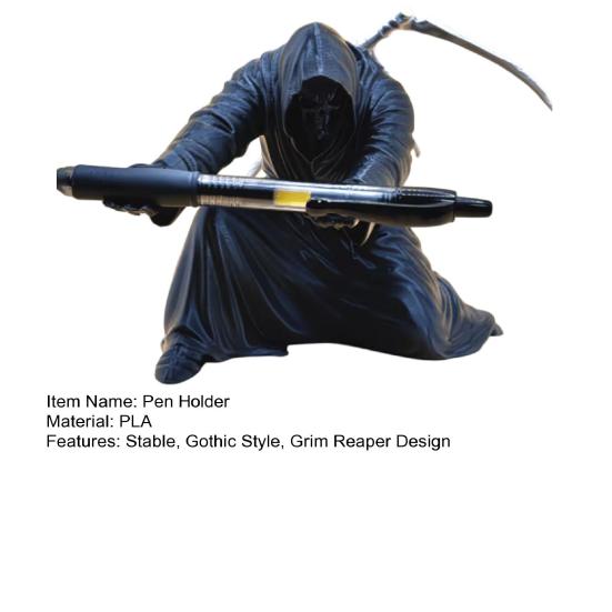 Grim Reaper Pen Holder Gothic Black Cloak Skeleton Pencil Holder 3D Printed Cool Pen Stand for Students Adults Office Desk Accessory
