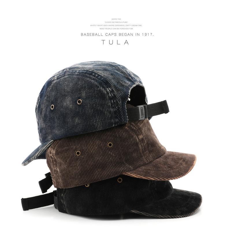 Retro Simple Solid Color Corduroy Washed Short Brim Cap Outdoor Men's and Women's New Breathable Soft Top Cap