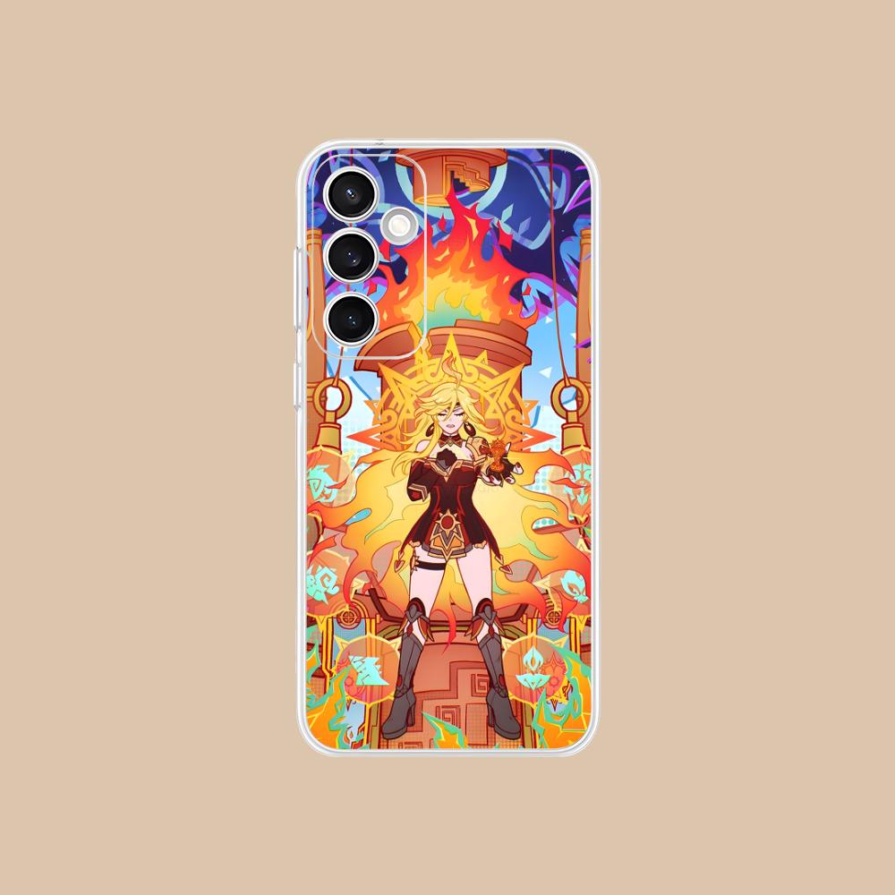 Game GI Mavuika Clear Mobile Phone Case for Samsung Galaxy S25 S24 S23 S22 S21Plus FE Ultra Colorful Cover