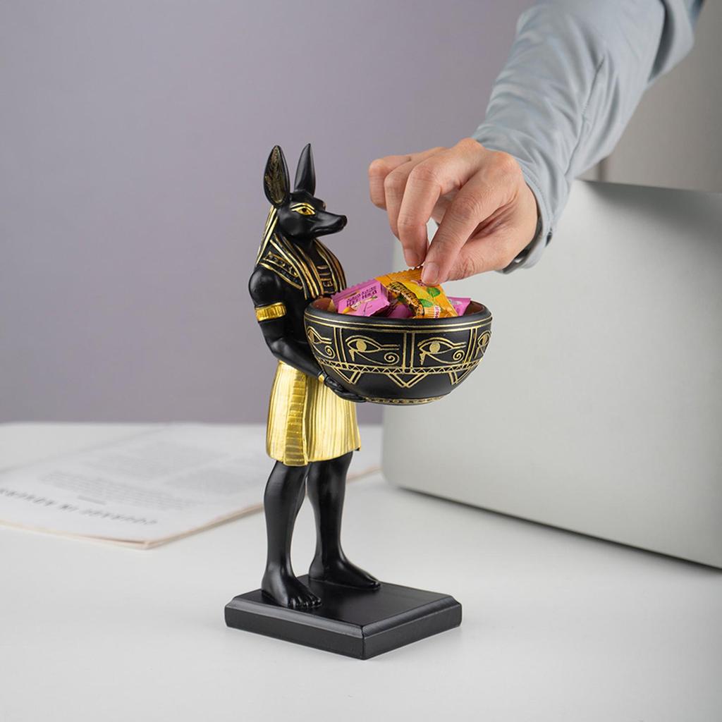 Dog Statues For Table Decorative Resin Animal Sculpture With Bowl Egyptian Dog Desktop Sculpture For Living Room Bedroom Shelf