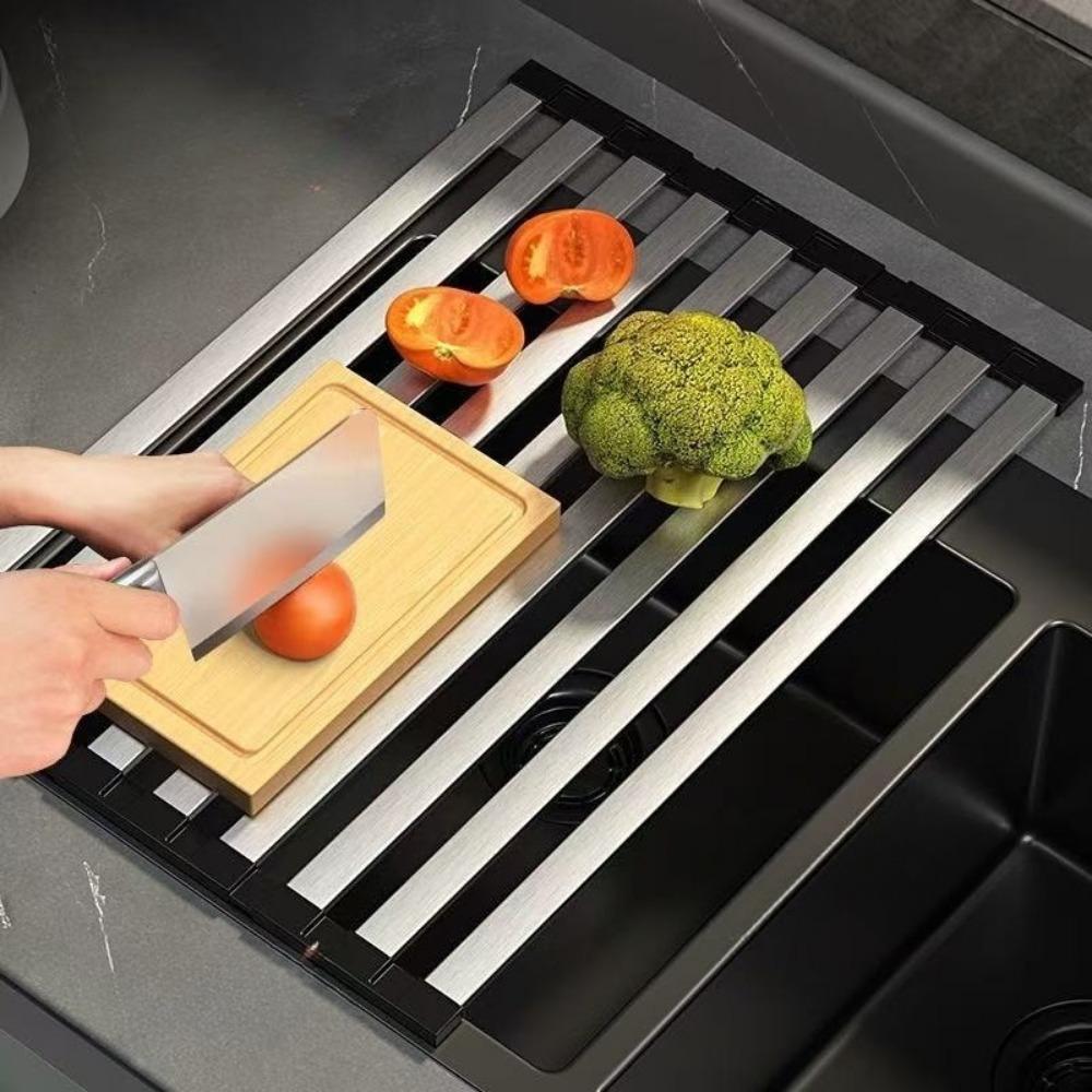 1PC Stainless Steel Foldable Drain Shelf Kitchen Dishes and Chopsticks Silicone Storage Shelf