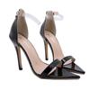 Sexy 12cm High Heel Women Sandals Pointed One Peep Toe Word Black Rhinestone Serpentine Winding Cover Heels Party Shoes