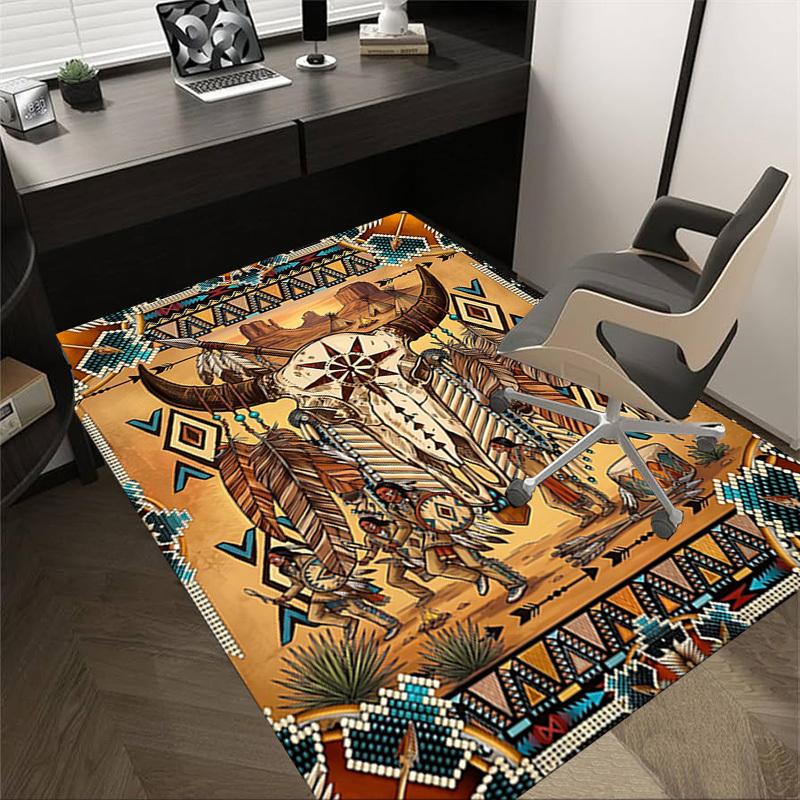 1PC Native American, Buffalo Skull Non-Slip Floor carpet, Office, family, bedroom, Studio - Large Area Rug,Decorative Mat, Longlasting Material-C0479