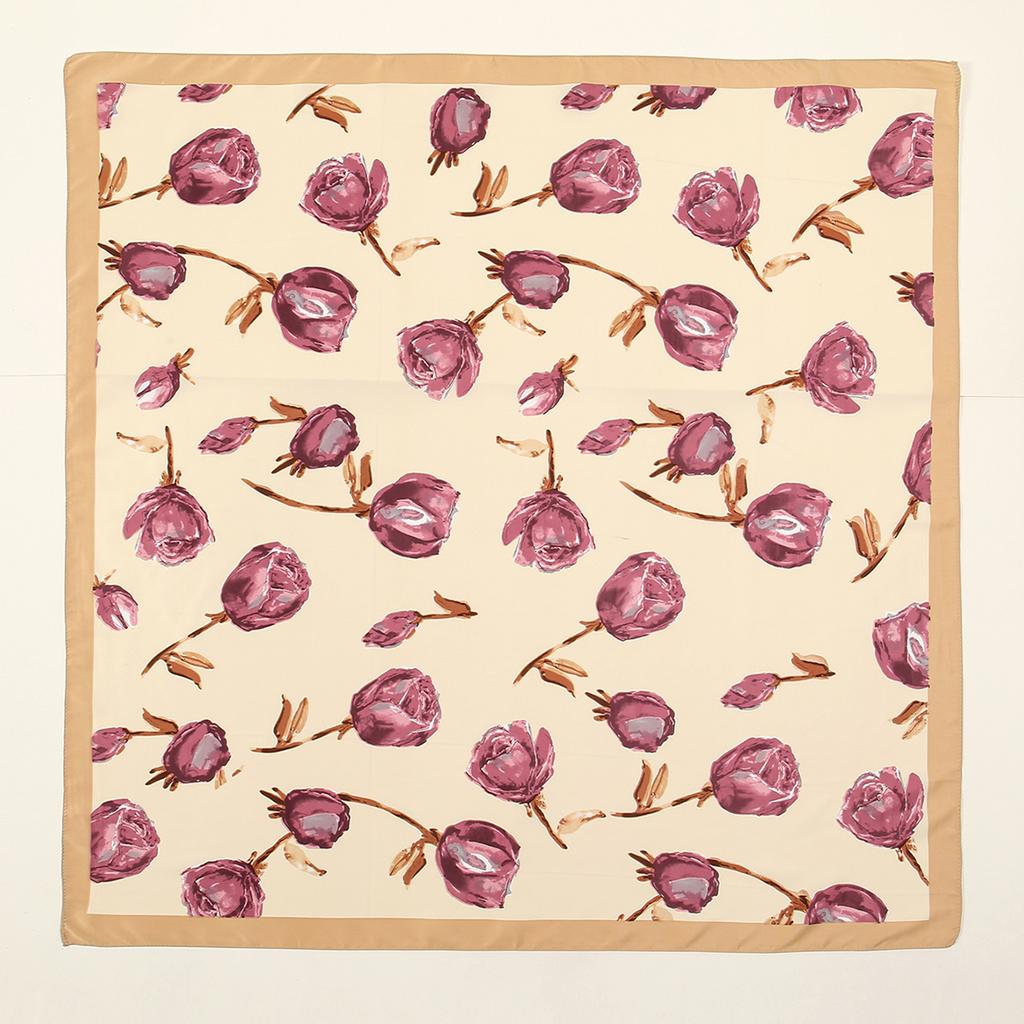 Summer Casual Rose Printed Hijab Bandana Square Satin Silk Scarf For Muslim Woman Hairband Ladies Wraps Headband 85*85Cm