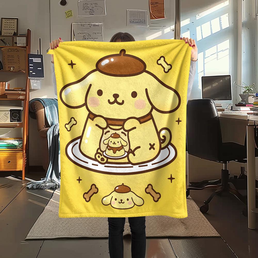 1PC Pompompurin Print Flannel Blanket, High quality All Seasons, Home Decor, Warmth and Comfort, Perfect for Christmas Gifts