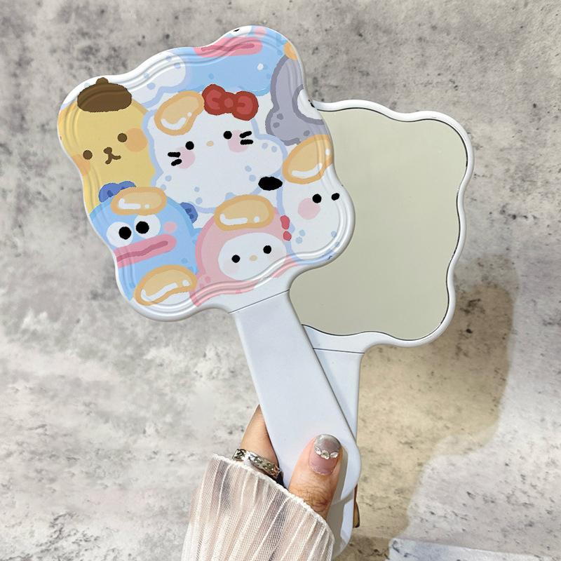 Takoyaki Sanrio Extracted Makeup Mirror Hello Kitty My Melody Handheld Mirror Comb For Women Portable Girls Gift Massage Styling