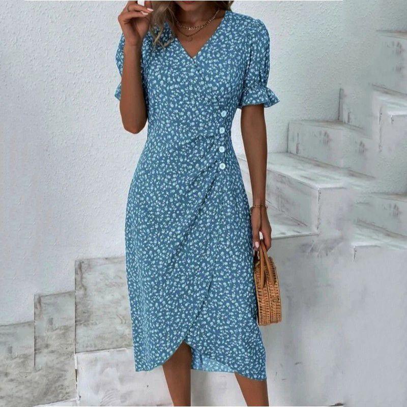 Printed Hem Irregularly Split Dress Print Hem Irregular Slit Dress