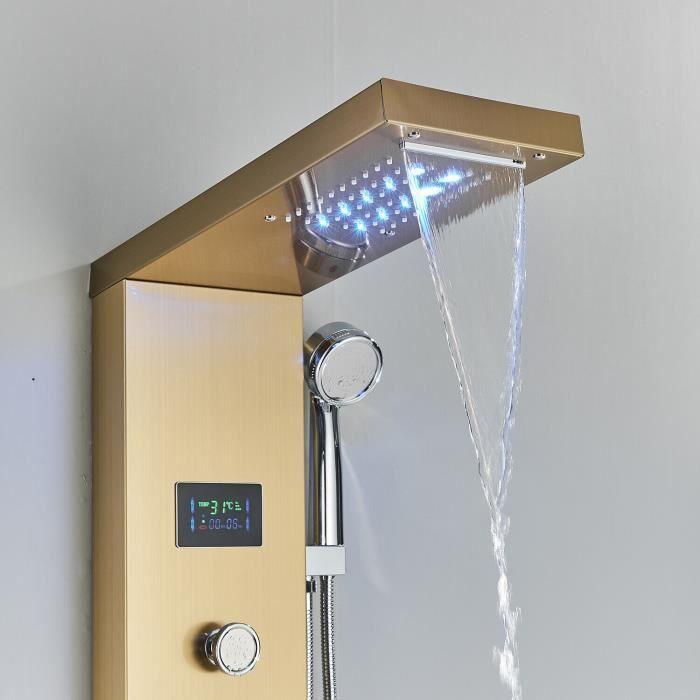 Shower Panel with LED Light, Waterfall, Digital Display, Shower Faucet Set, SPA, Massage Jets
