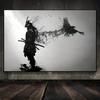 Black and White Japanese Black Samurai Man with Crow Posters and Print Wall Art Canvas Painting  for Living Room Cuadros Decor