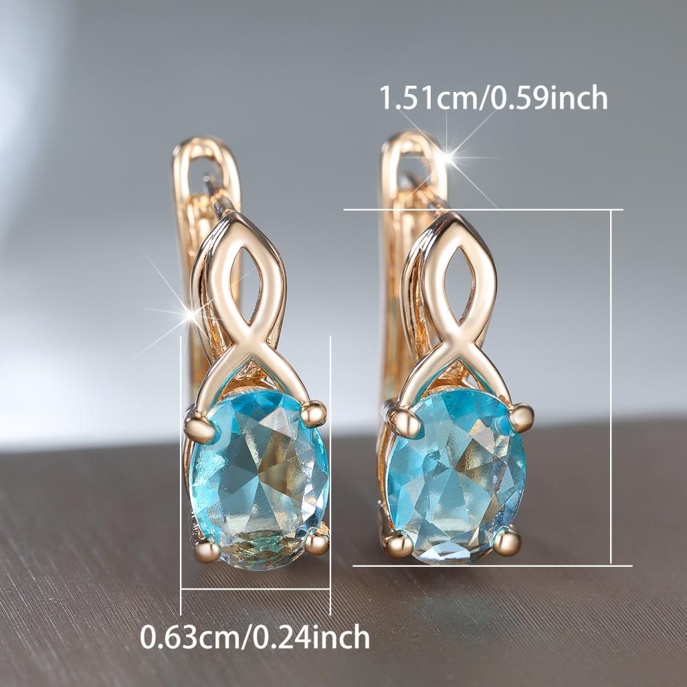 Mote Ovale Kutt Lyseblå Zirkon Øredobber for Kvinner Vintage Gullfarge Bryllupssmykker