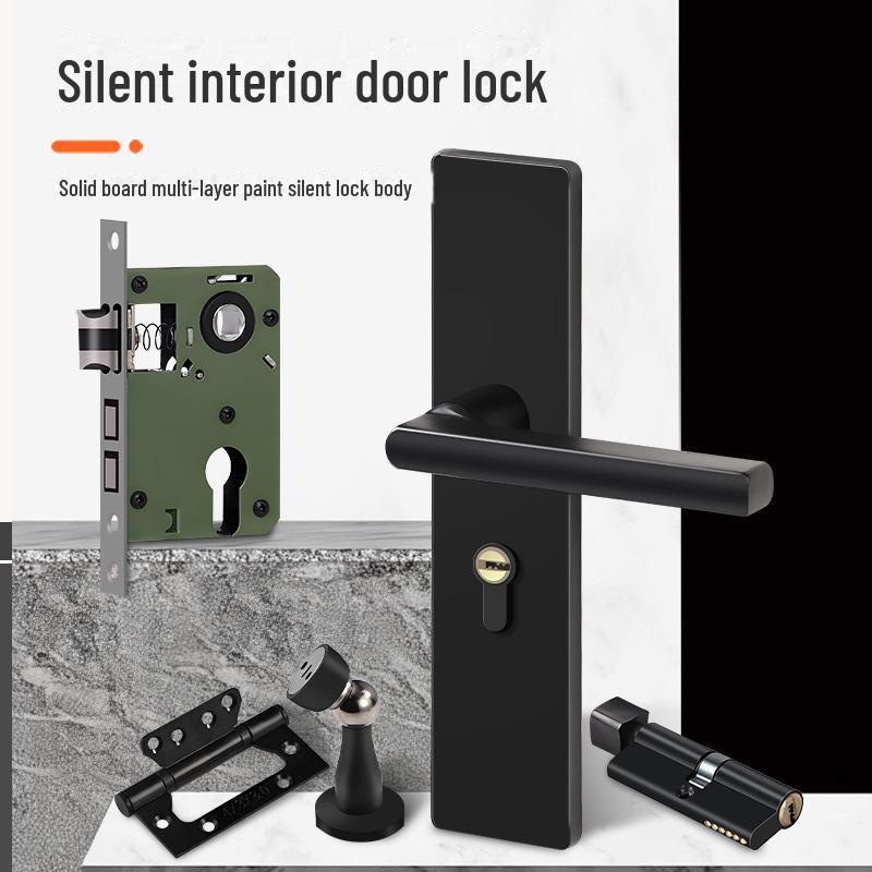 Black Magnetic Door Lock with Silent Handle for Bedroom