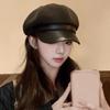 Korean Style Pu Leather Beret Retro Painter Hat Retro Wool Octagonal Hat  Girl