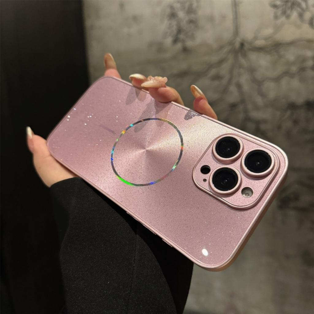 CD Texture Laser Glitter For Magsafe Lens Stand Case For iPhone Air 17 16 15 14 13 12 11 Pro Max Wireless Charge Bracket Cover