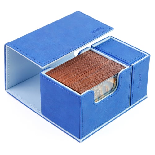 Magnetic TCG Card Deck Box, Moon Rabbit Changgae Printed Card Storage Case, Protective Case for Over 200 Standard Cards (Blue)