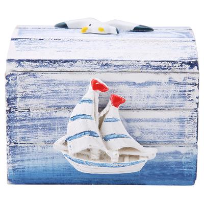 Mediterranean Style Wooden Jewelry Candy Box Portable Small Storage Case(sail)
