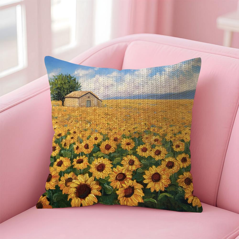 Sunflower Fashion Cushion Cover Natural Linen Pillow Case DoubleSided Print Decorative Sofa Pillowcase Home Decor Gift